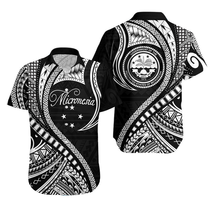 Federated States of Micronesia Hawaiian Shirt Black Polynesian Wave Style