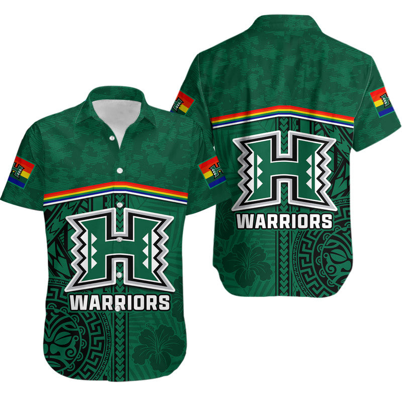 Hawaii Warriors Football Hawaiian Shirt Polynesian Palm and Hibiscus