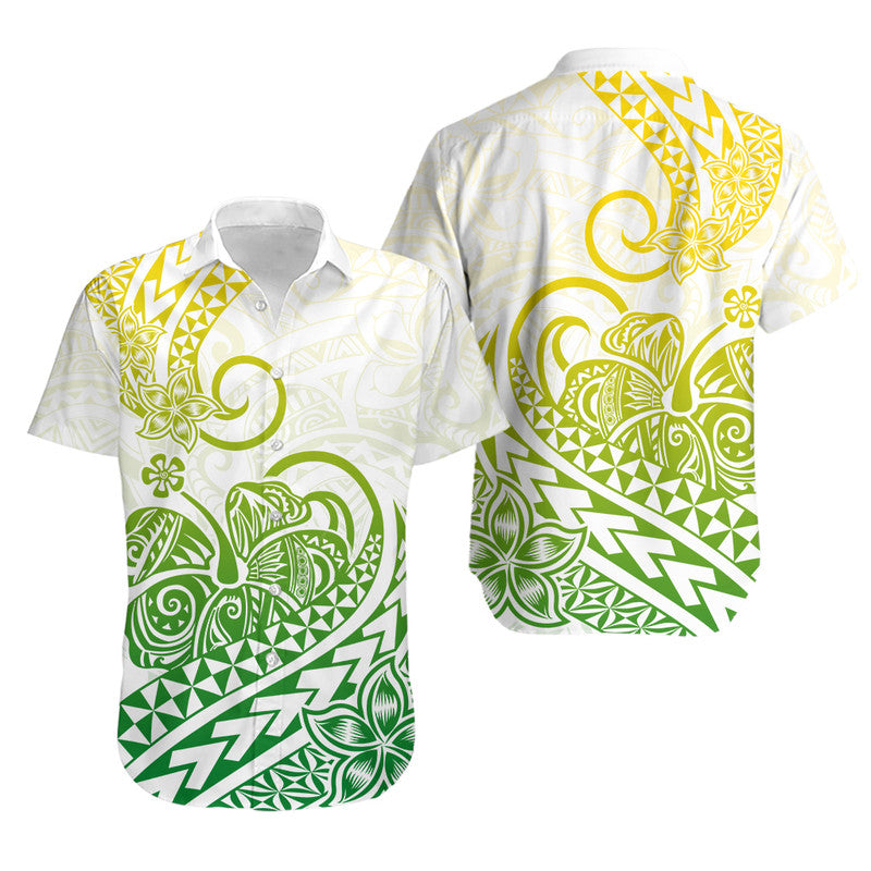 Hawaii Matching Outfits For Couples Polynesian Tribal Tattoo Retro Couple Off Long Dress and Hawaiian Shirt Gradient 01 Screen Color