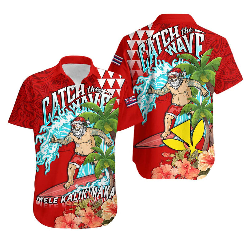 Hawaii Mele Kalikimaka Hawaiian Shirt Santa Claus Surfing Xmas Time
