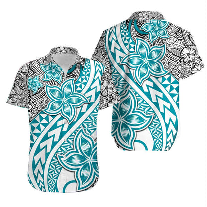 Matching Outfits For Couples Traditional Polynesian Tribal Tattoo Retro Combo Dress and Shirt Turquoise
