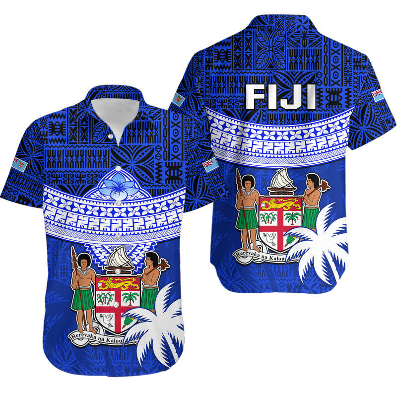 Fiji Coat Of Arms Hawaiian Shirt Polynesian Tapa Palm Tree