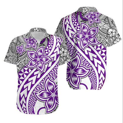 Hawaiian Matching Outfits For Couples Traditional Polynesian Tribal Tattoo Retro Combo Dress and Shirt Purple