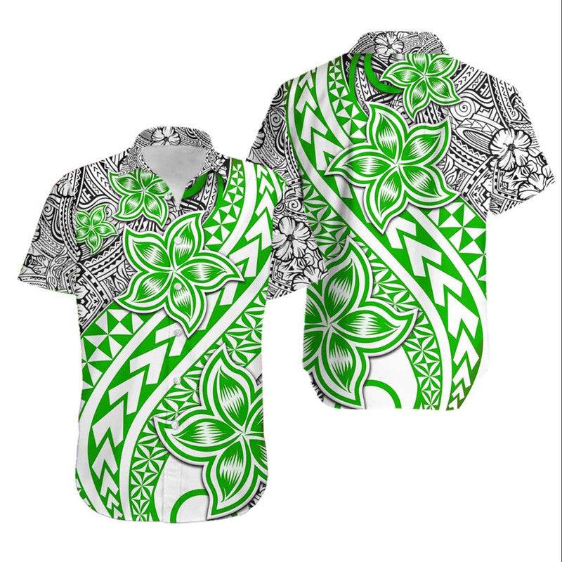 Hawaiian Matching Outfits For Couples Traditional Polynesian Tribal Tattoo Retro Combo Dress and Shirt Green