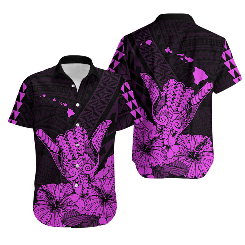 Matching Hawaiian Outfits For Couples Hawaii Shaka Sign Couple Long Dress and Hawaiian Shirt Purple Version