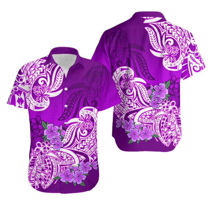 Polynesian Floral Tribal Hawaiian Shirt - Purple