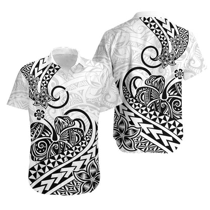 Matching Outfits For Couples Polynesian Tribal Tattoo Retro Couple Off Long Dress and Hawaiian Shirt Black Screen Color