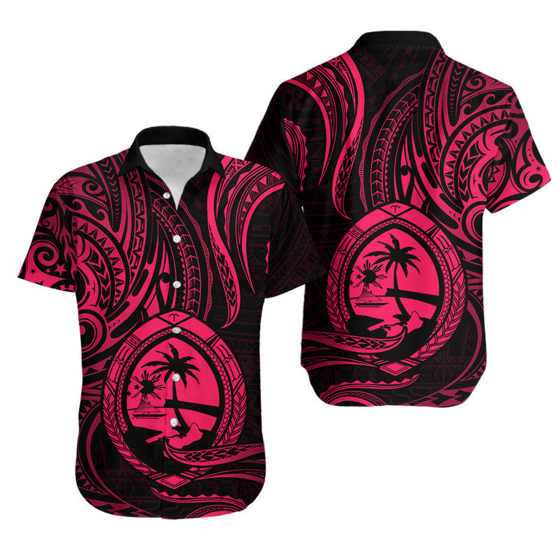 Matching Outfits For Couples Polynesian Guam With Polynesian Tribal Tattoo and Coat of Arms Pink Version