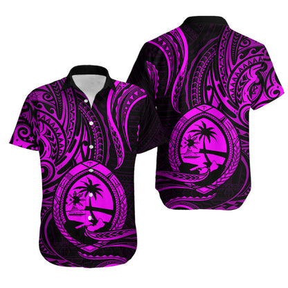 Matching Outfits For Couples Polynesian Guam With Polynesian Tribal Tattoo and Coat of Arms Purple Version