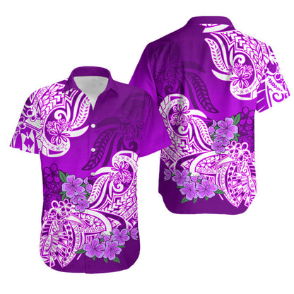 Matching Outfits For Couples Polynesian Floral Tribal Couples Long Dress and Hawaiian Shirt Purple