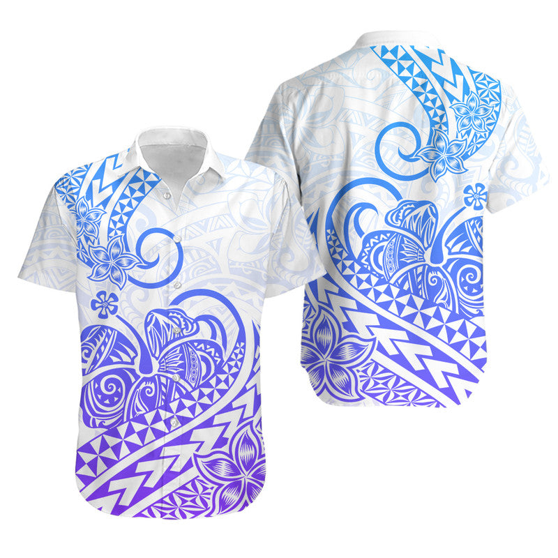 Matching Outfits For Couples Polynesian Tribal Tattoo Retro Couple Off Long Dress and Hawaiian Shirt Gradient 04 Screen Color