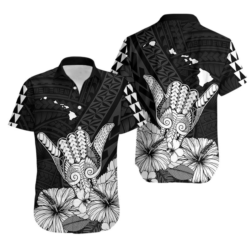 Hawaiian Matching Outfits For Couples Hawaii Shaka Sign Couple Long Dress and Hawaiian Shirt Black Version