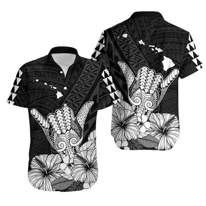 Hawaiian Matching Outfits For Couples Hawaii Shaka Sign Couple Long Dress and Hawaiian Shirt Black Version