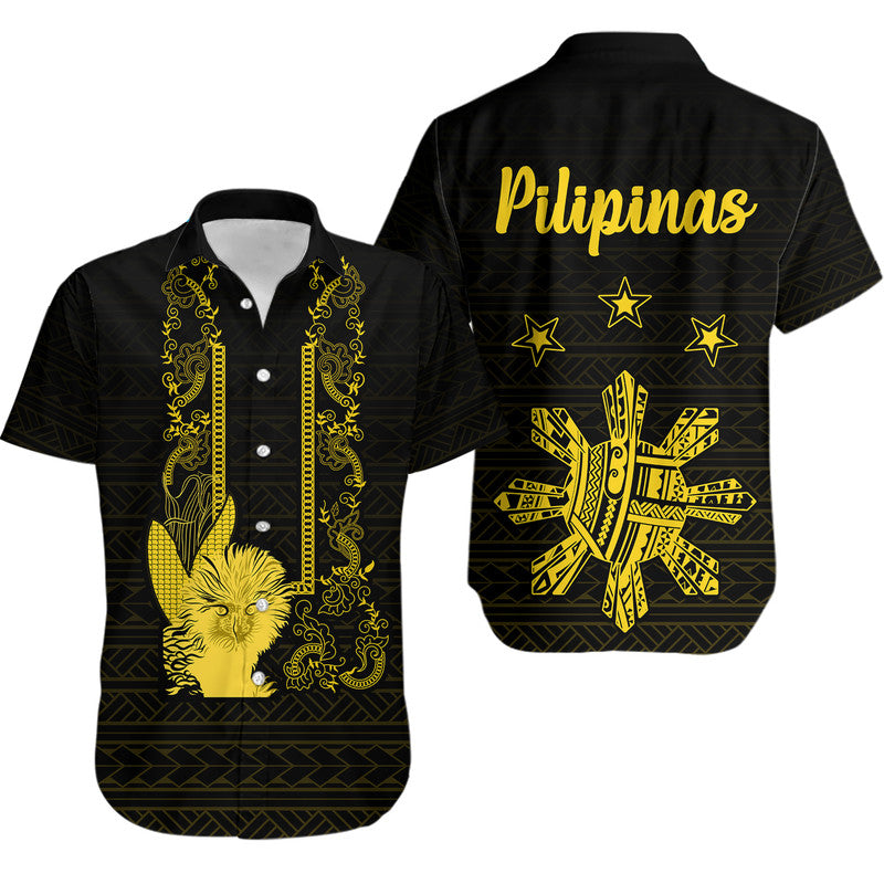 Philippines Eagle Barong Hawaiian Shirt Filipino Eight Rayed Gold Sun