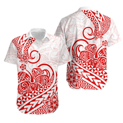 Matching Clothes For Couples Polynesian Tribal Tattoo Retro Couple Off Long Dress and Hawaiian Shirt Red Screen Color