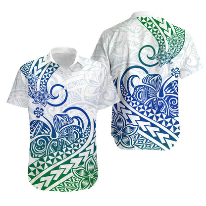 Matching Clothes For Couples Polynesian Tribal Tattoo Retro Couple Off Long Dress and Hawaiian Shirt Gradient 03 Screen Color
