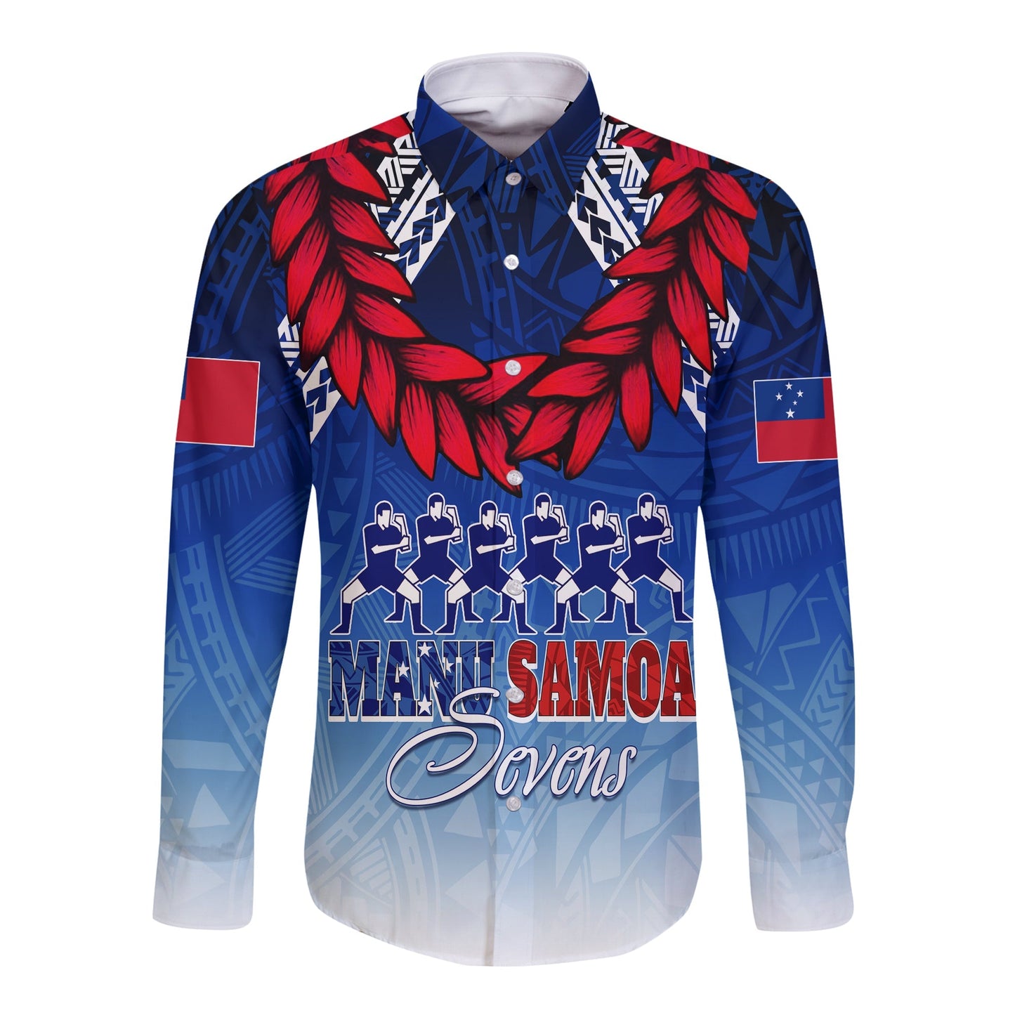 Samoa Sevens Long Sleeves Button Shirt Manu Siva Tau With Ula Fala