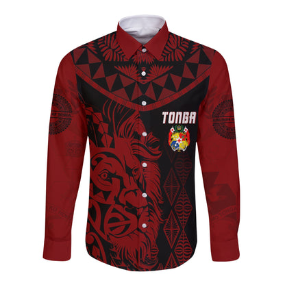 Tonga Personalised Long Sleeves Button Shirt Emancipation Day Lion Style Black