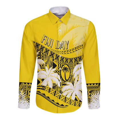 Personalised Fiji Day Long Sleeves Button Shirt Flying Fijians Masi Kesa Style Gold