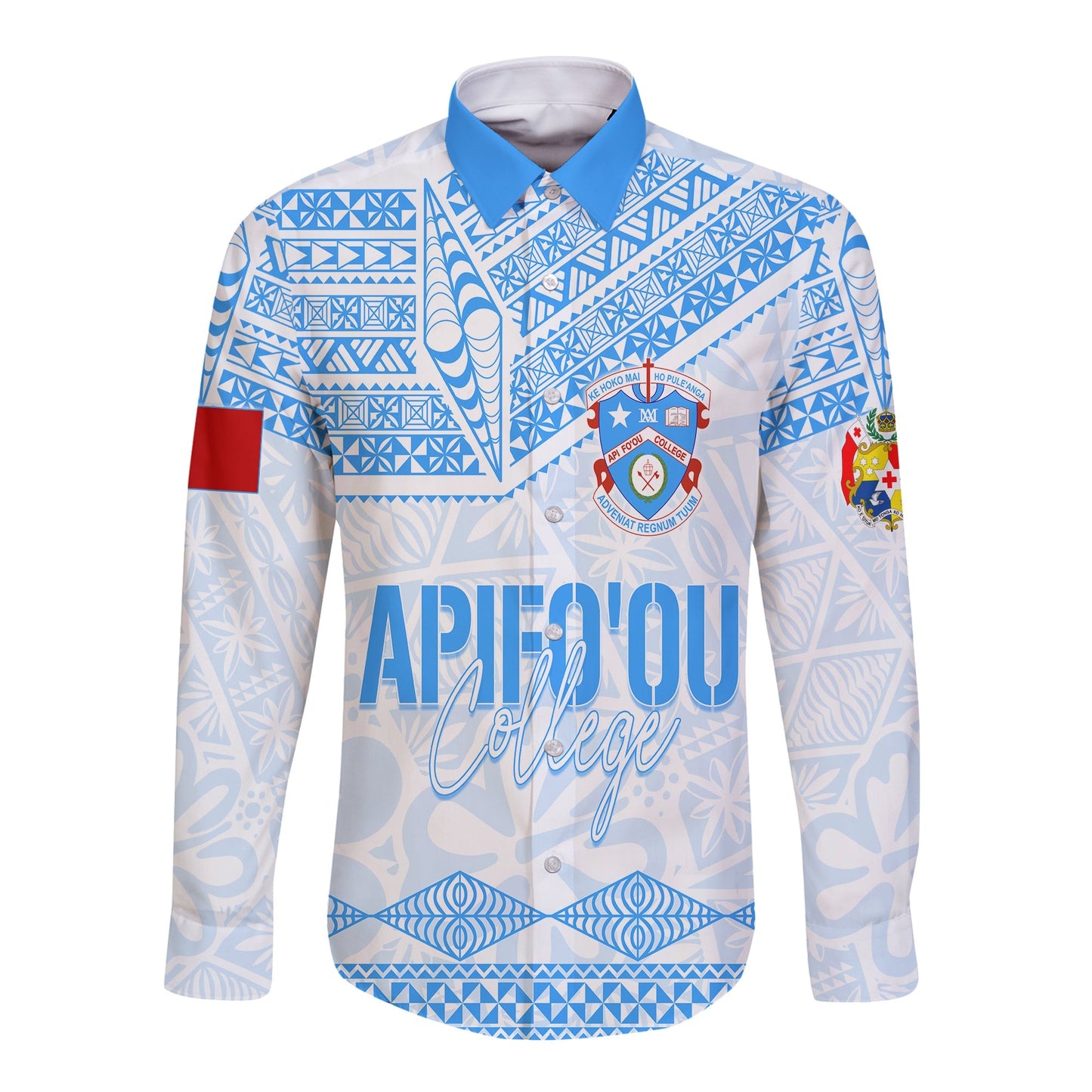 Personalised Tonga Apifo'ou College Long Sleeves Button Shirt Viva AFC White
