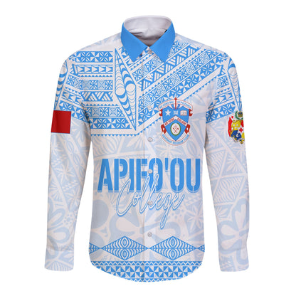 Personalised Tonga Apifo'ou College Long Sleeves Button Shirt Viva AFC White