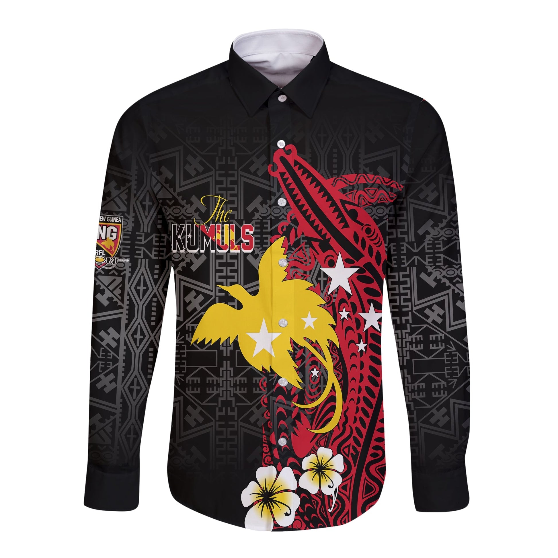 Papua New Guinea Independence Long Sleeves Button Shirt PNG Kumuls Tribal Crocodile