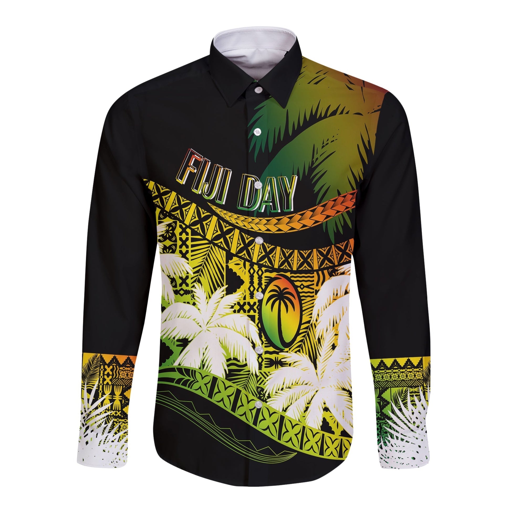 Personalised Fiji Day Long Sleeves Button Shirt Flying Fijians Masi Kesa Style Reggae