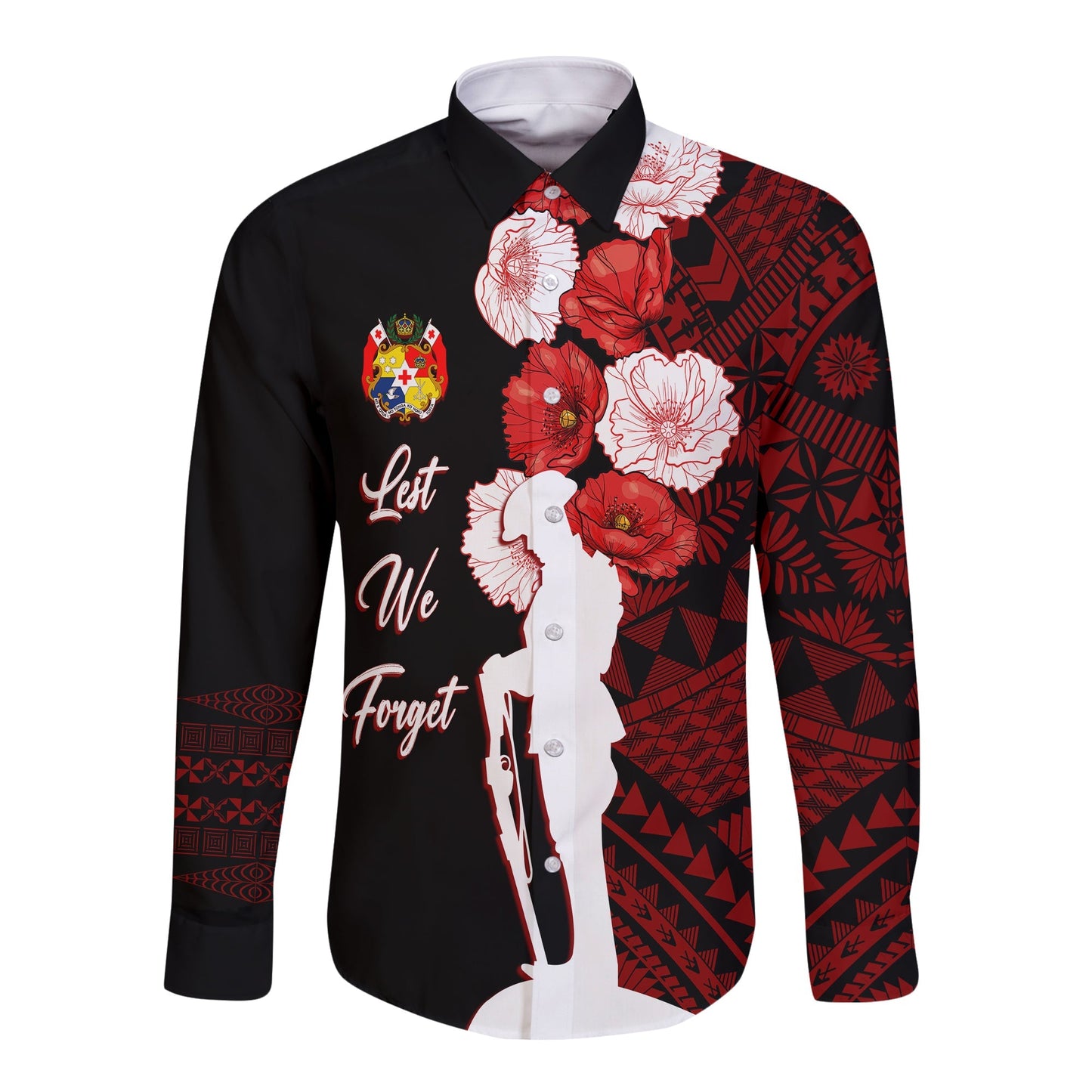 Tonga Long Sleeves Button Shirt Anzac Day Lest We Forget