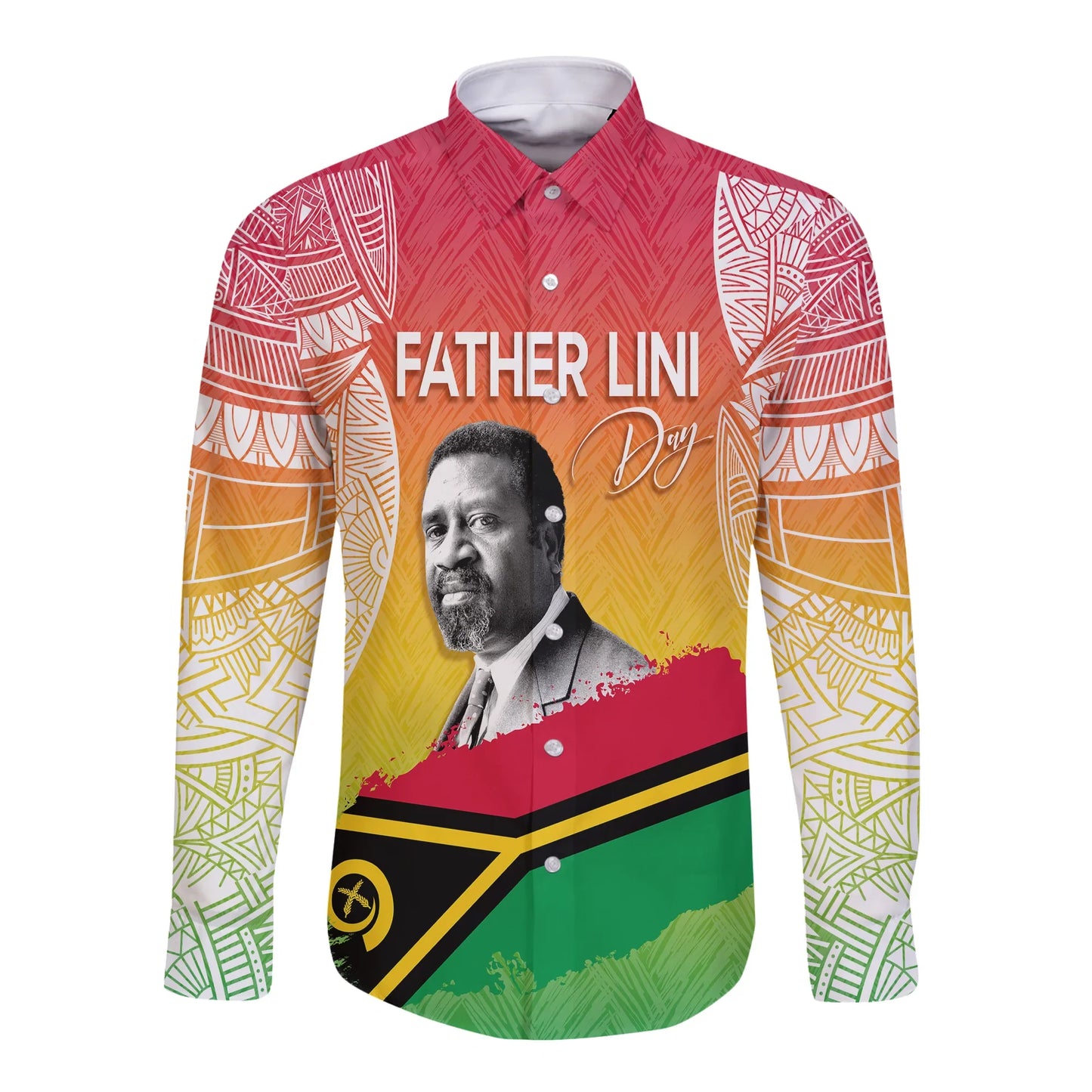 Vanuatu Father Lini Quote Long Sleeves Button Shirt Flag Style White