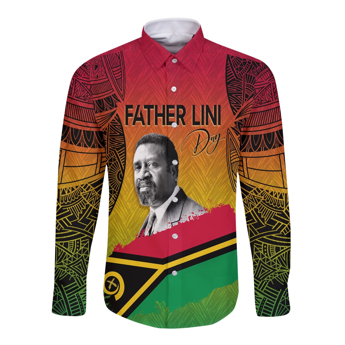 Vanuatu Father Lini Quote Long Sleeves Button Shirt Flag Style Black