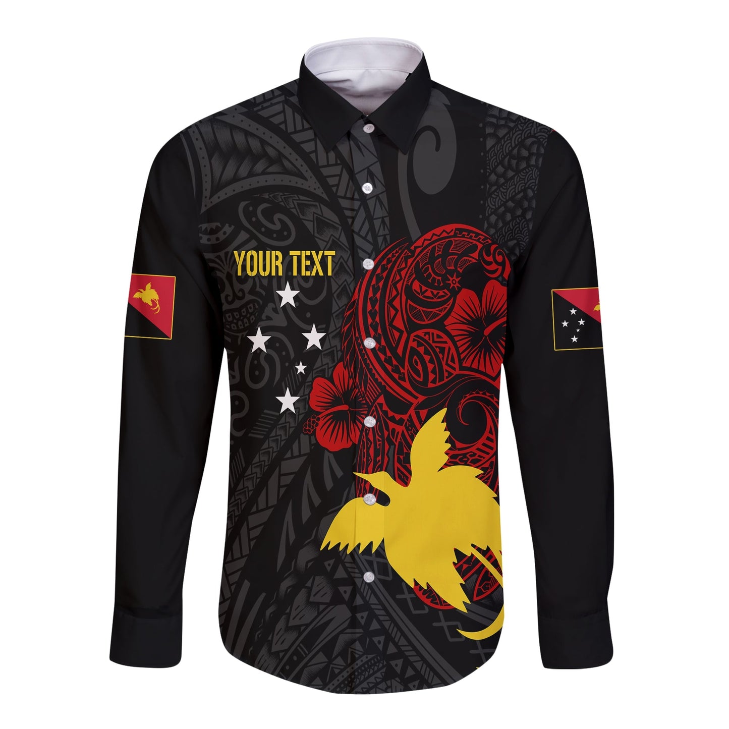 Personalised Papua New Guinea 47th Independence Long Sleeves Button Shirt Tribal Turtle