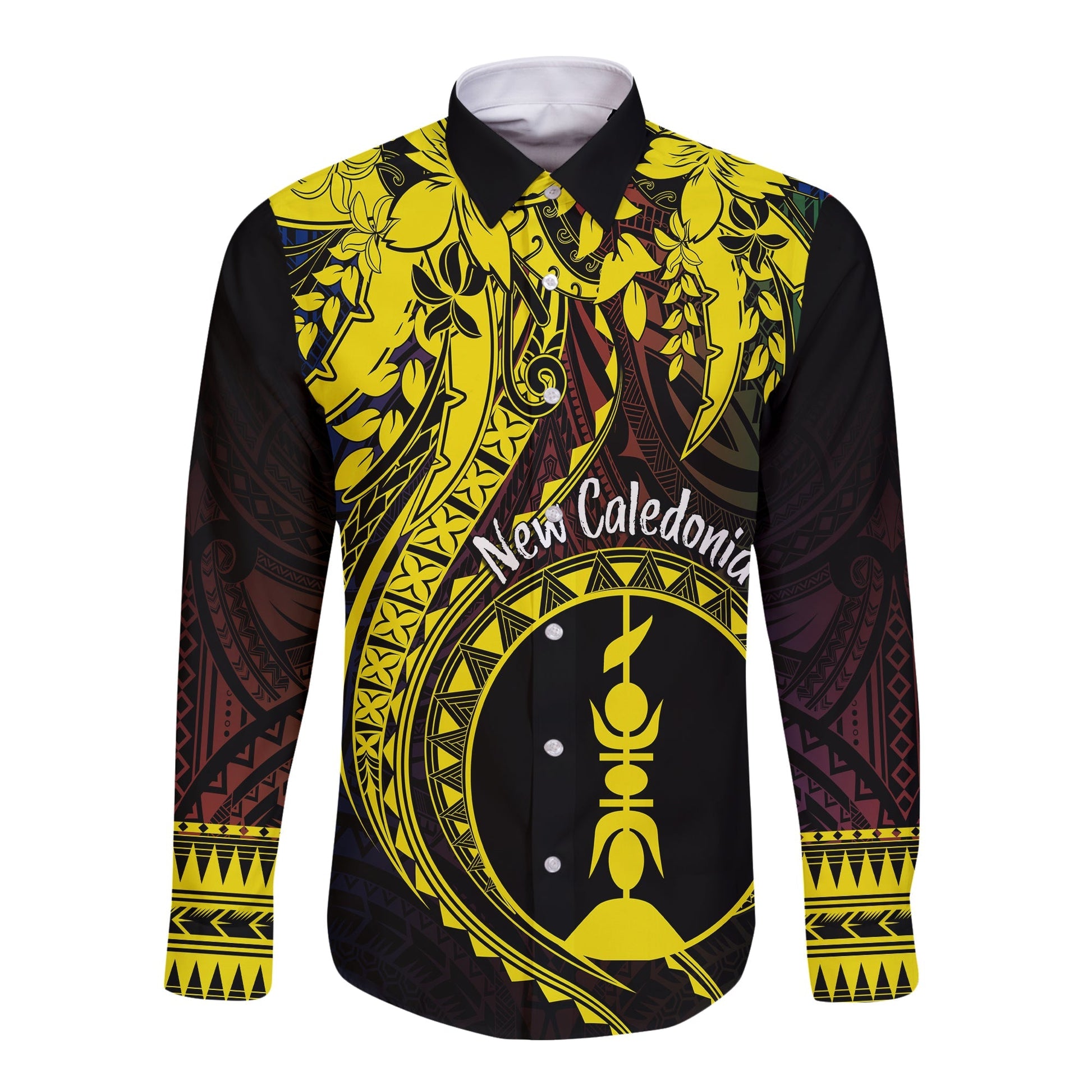 New Caledonia Long Sleeves Button Shirt Kanaky Mix Plumeria