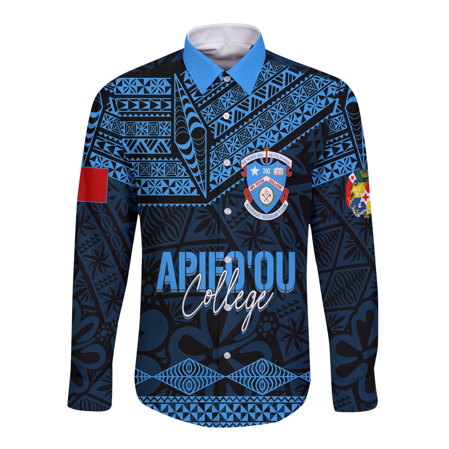 Personalised Tonga Apifo'ou College Long Sleeves Button Shirt Viva AFC Black