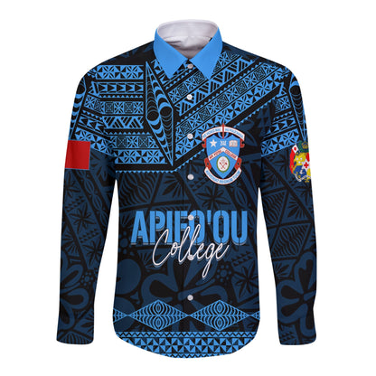 Personalised Tonga Apifo'ou College Long Sleeves Button Shirt Viva AFC Black