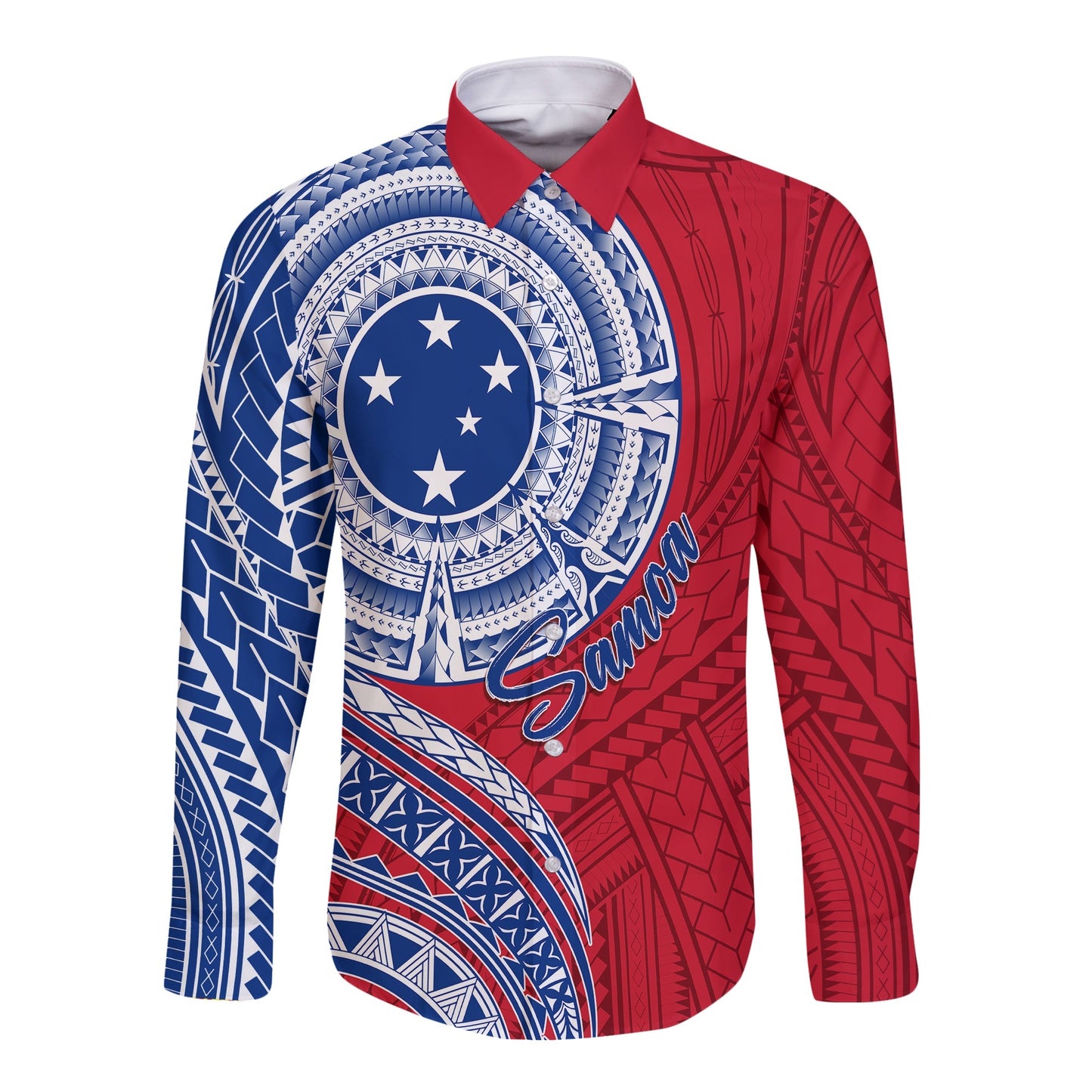 Samoa Long Sleeves Button Shirt Independence Day Flag Style