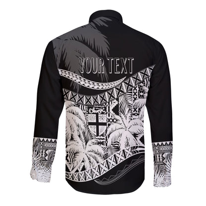 Personalised Fiji Day Long Sleeves Button Shirt Flying Fijians Masi Kesa Style Black