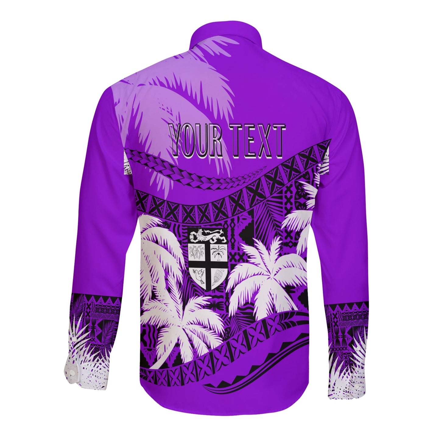 Personalised Fiji Day Long Sleeves Button Shirt Flying Fijians Masi Kesa Style Violet