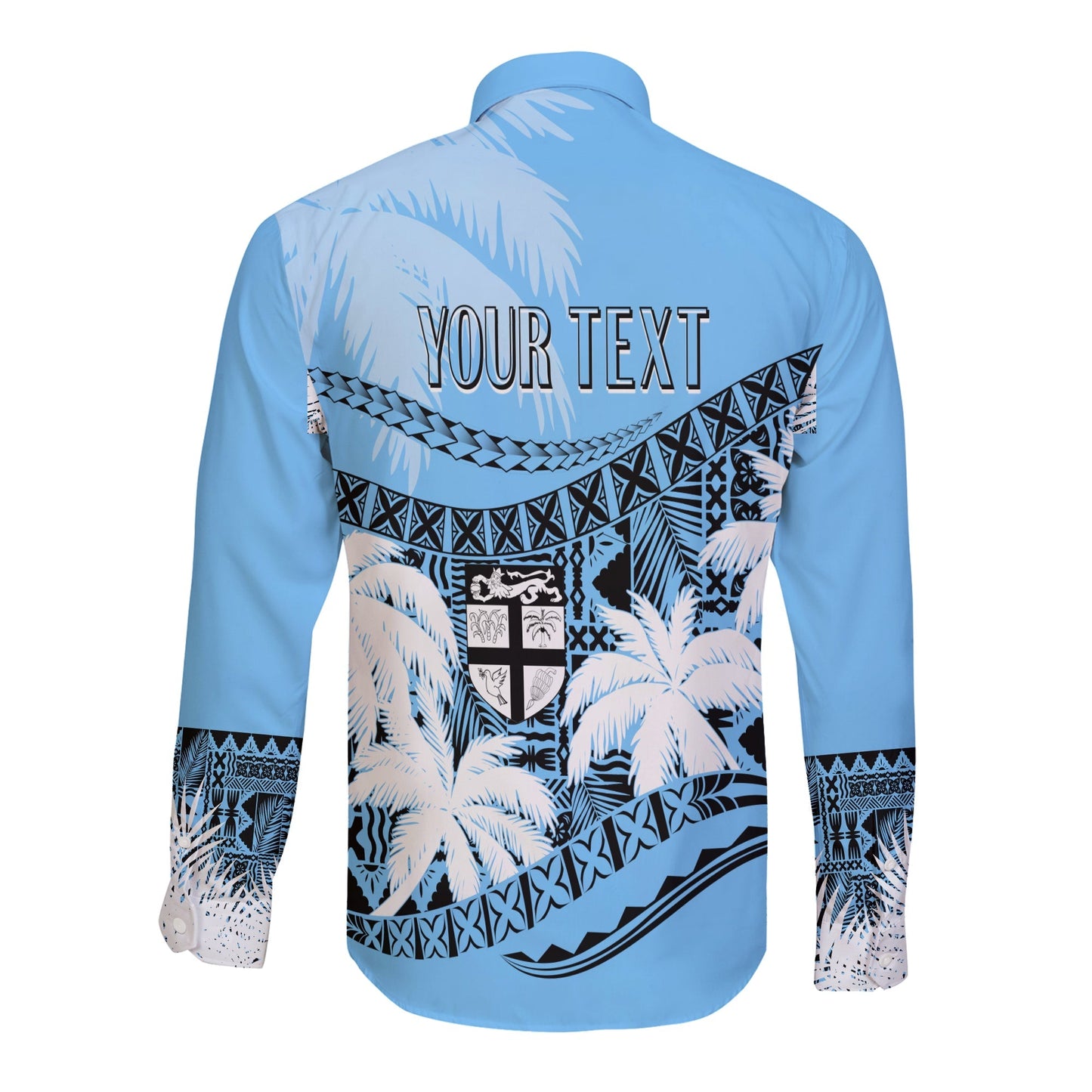 Personalised Fiji Day Long Sleeves Button Shirt Flying Fijians Masi Kesa Style Turquoise
