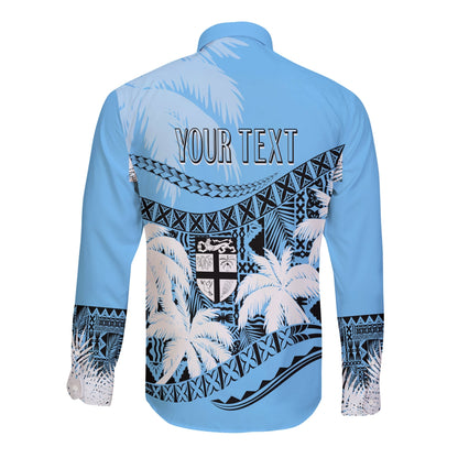 Personalised Fiji Day Long Sleeves Button Shirt Flying Fijians Masi Kesa Style Turquoise