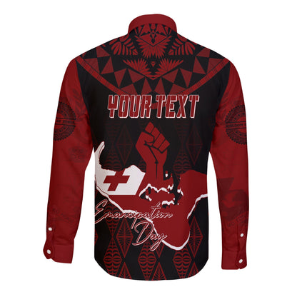 Tonga Personalised Long Sleeves Button Shirt Emancipation Day Lion Style Black
