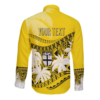 Personalised Fiji Day Long Sleeves Button Shirt Flying Fijians Masi Kesa Style Gold