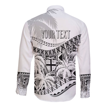 Personalised Fiji Day Long Sleeves Button Shirt Flying Fijians Masi Kesa Style White