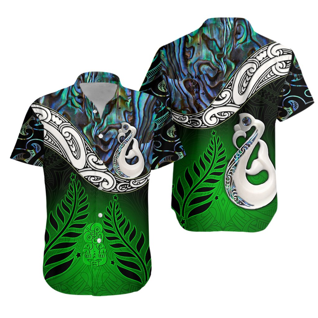 New Zealand Maori Hawaiian Shirt - Manaia Paua Shell Glitter Green