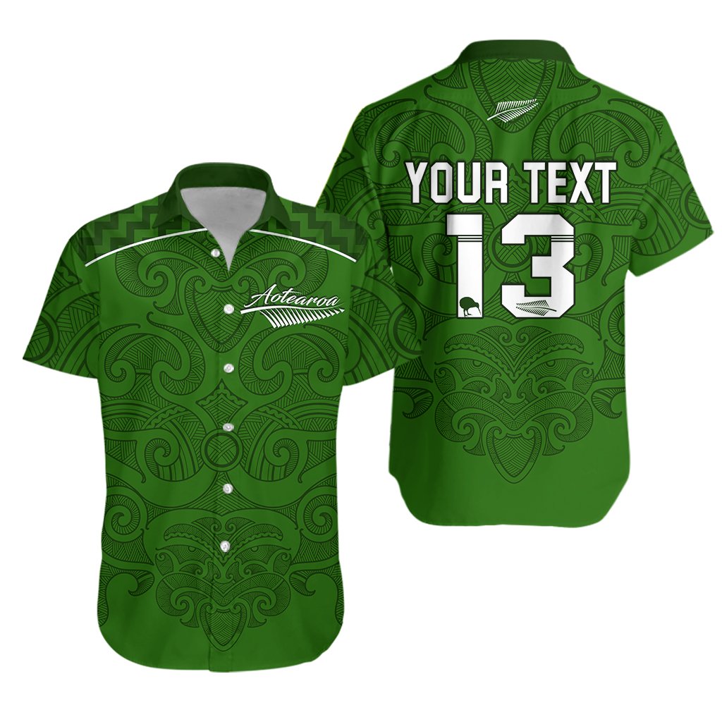 Custom Personalised Maori 2021 Hawaiian Shirt - Green Aotearoa Tattoo - Custom Text and Number