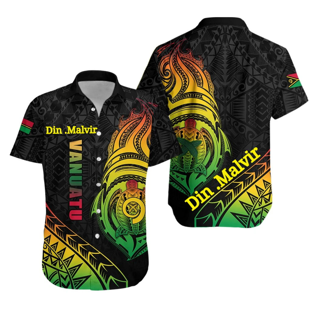 Din Malvir Vanuatu Rugby Hawaiian Shirt Turtle Color
