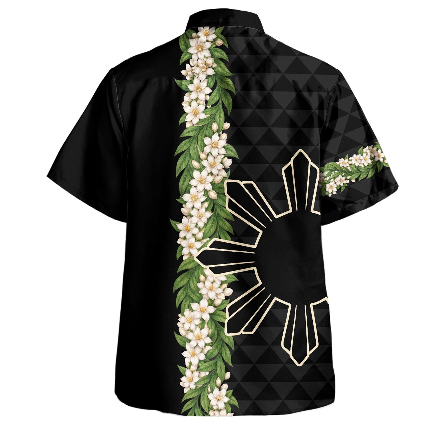 Philippines Filipinos Hawaiian Shirt Sampaguita Flower Sun Pattern Island Style Black Hawaii Shirt