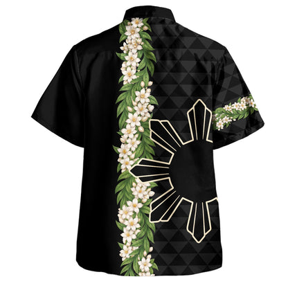 Philippines Filipinos Hawaiian Shirt Sampaguita Flower Sun Pattern Island Style Black Hawaii Shirt