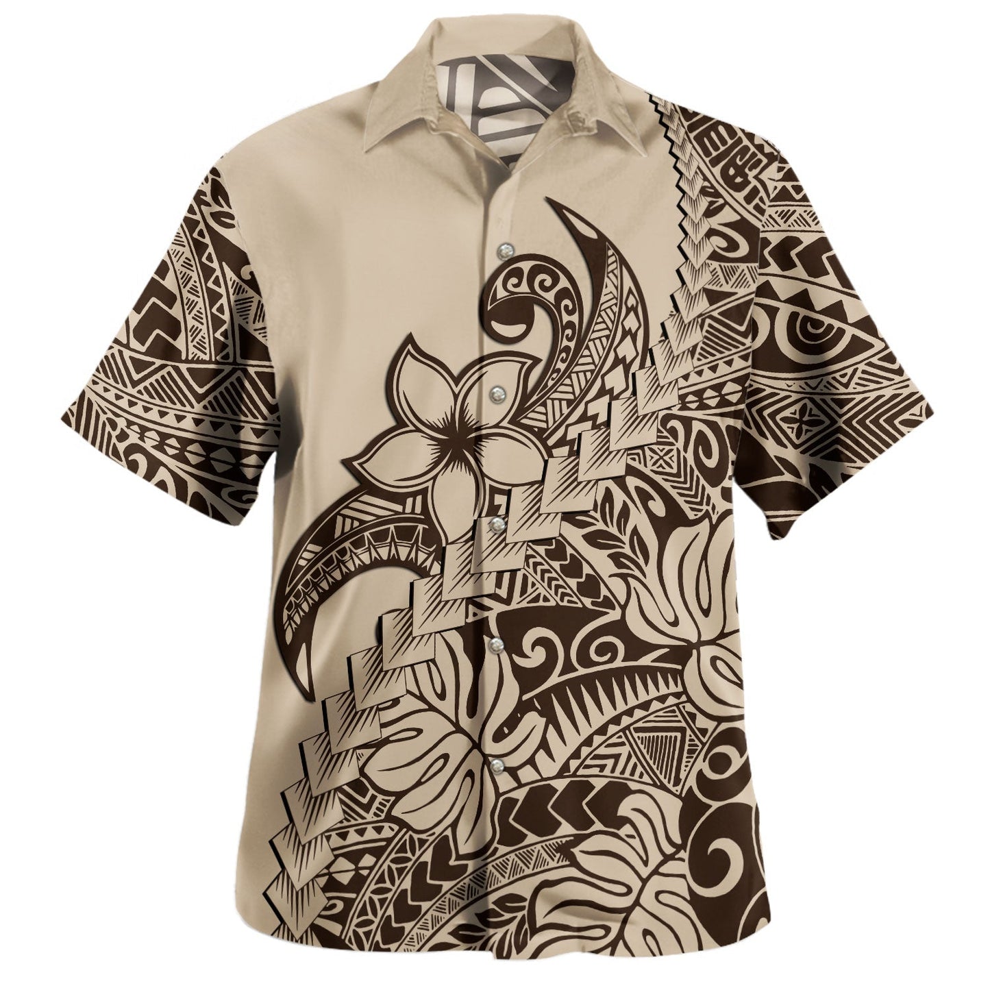 Polynesian Tribal Hawaiian Shirt Plumeria Flowers Pattern Tropical Island Hawaii Shirt