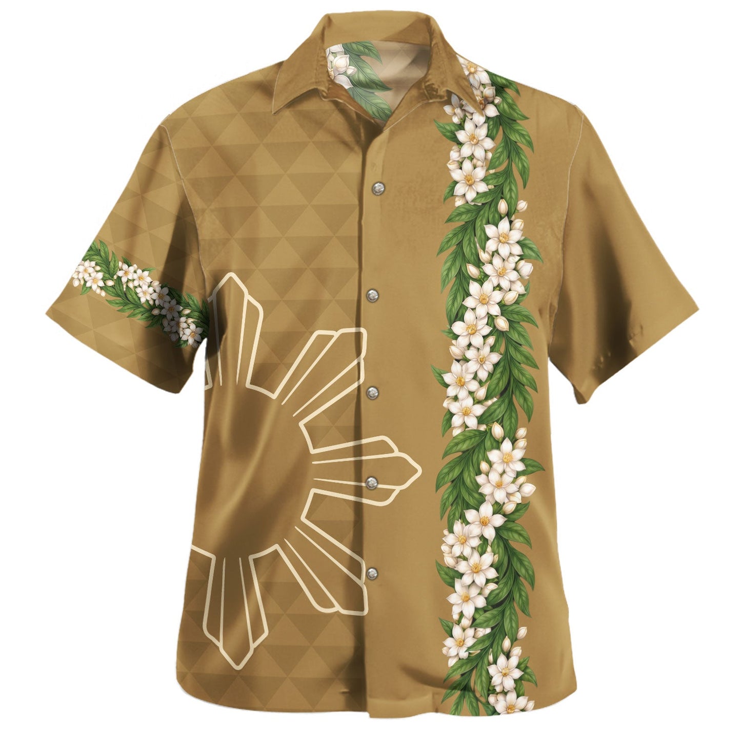 Philippines Filipinos Hawaiian Shirt Sampaguita Flower Sun Pattern Island Style Hawaii Shirt