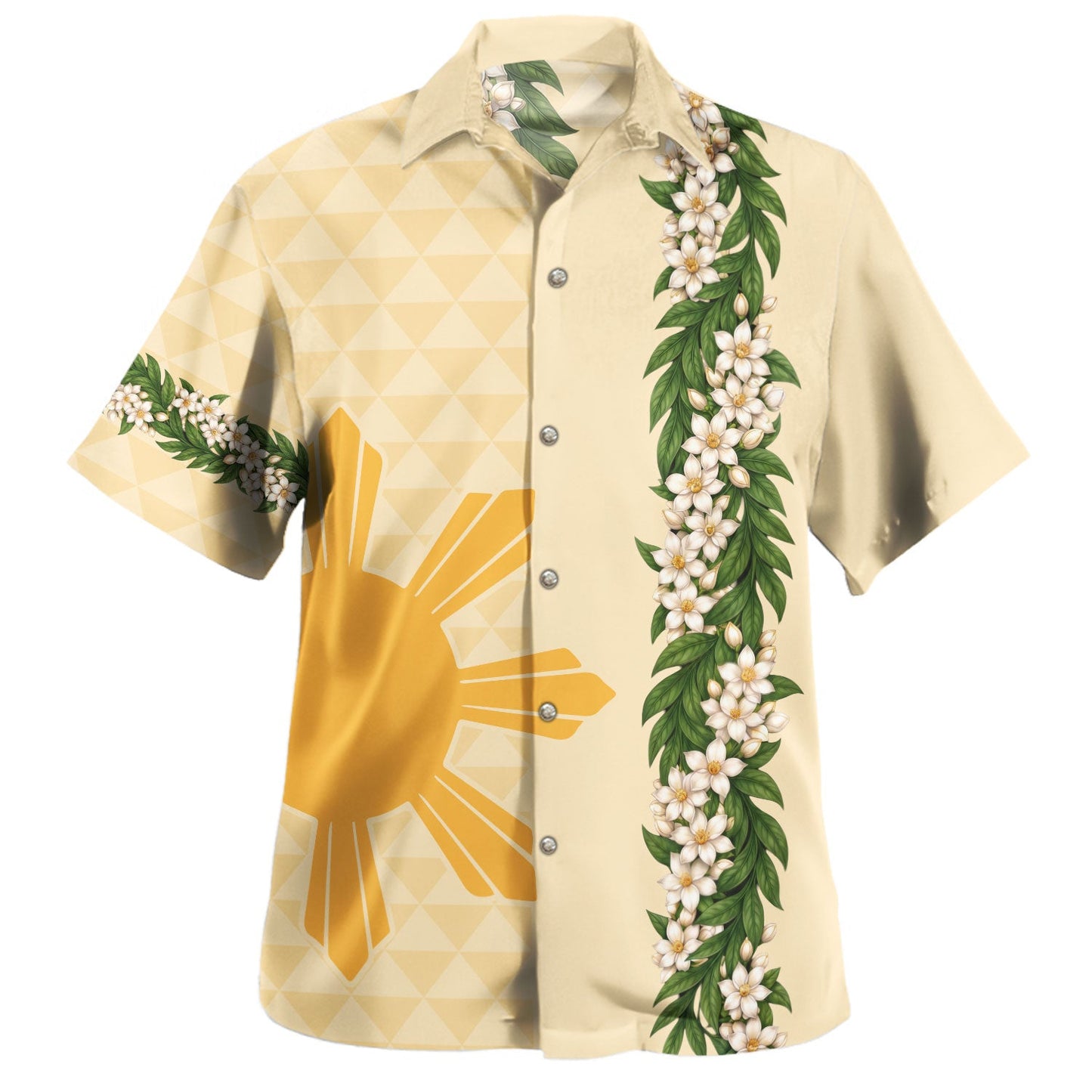 Philippines Filipinos Hawaiian Shirt Sampaguita Flower Sun Pattern Island Style Yellow Hawaii Shirt